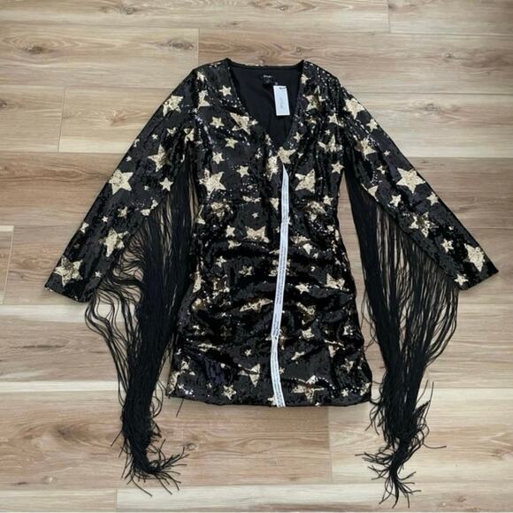 Nasty Gal Dresses & Skirts - Nasty Gal Star Sequin Plunge Neck Fringe Dress 6